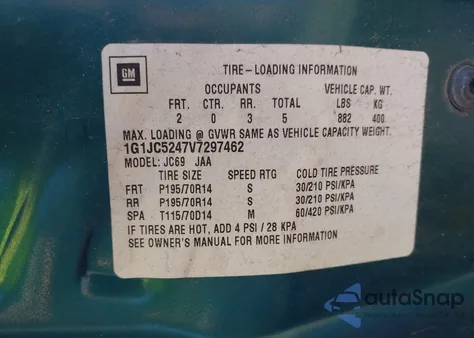 1997 Chevrolet Cavalier z USA, uszkodzony, nr VIN 1G1JC5247V7297462